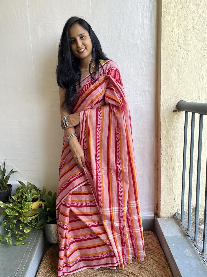 Pink Red Soft Cotton Saree