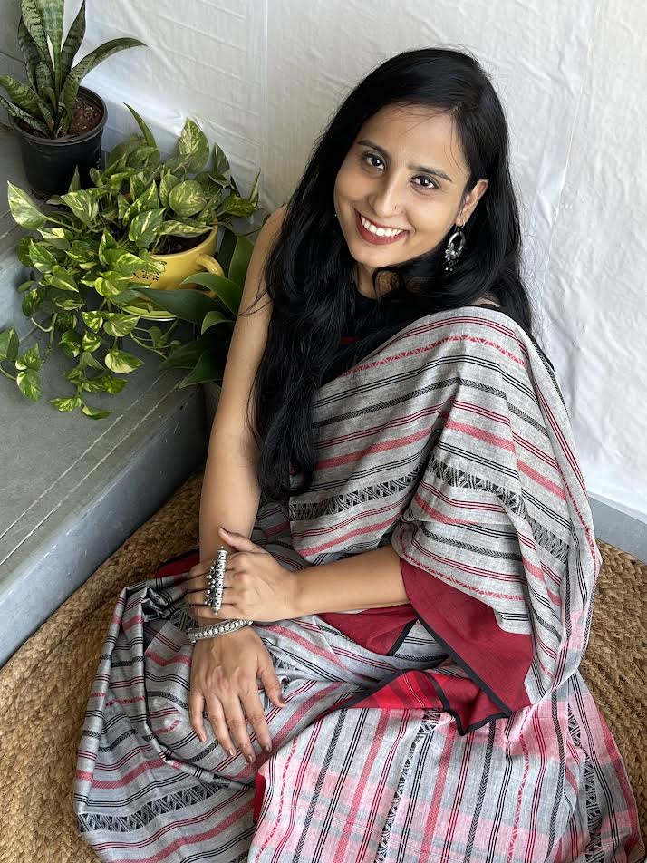 Black Red Mulmul Cotton Saree