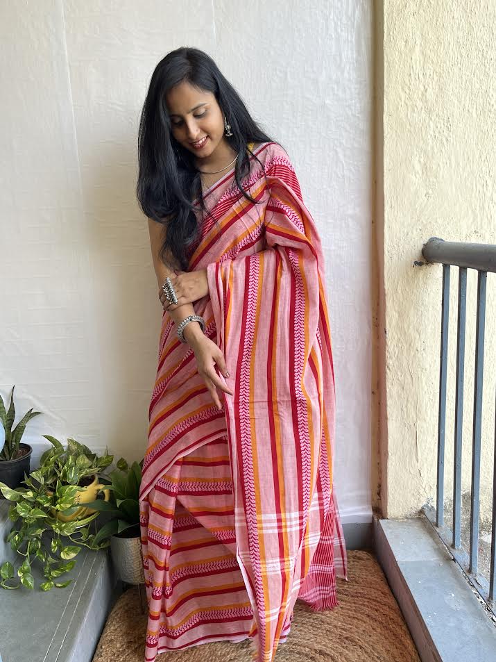 Pink Red Soft Cotton Saree