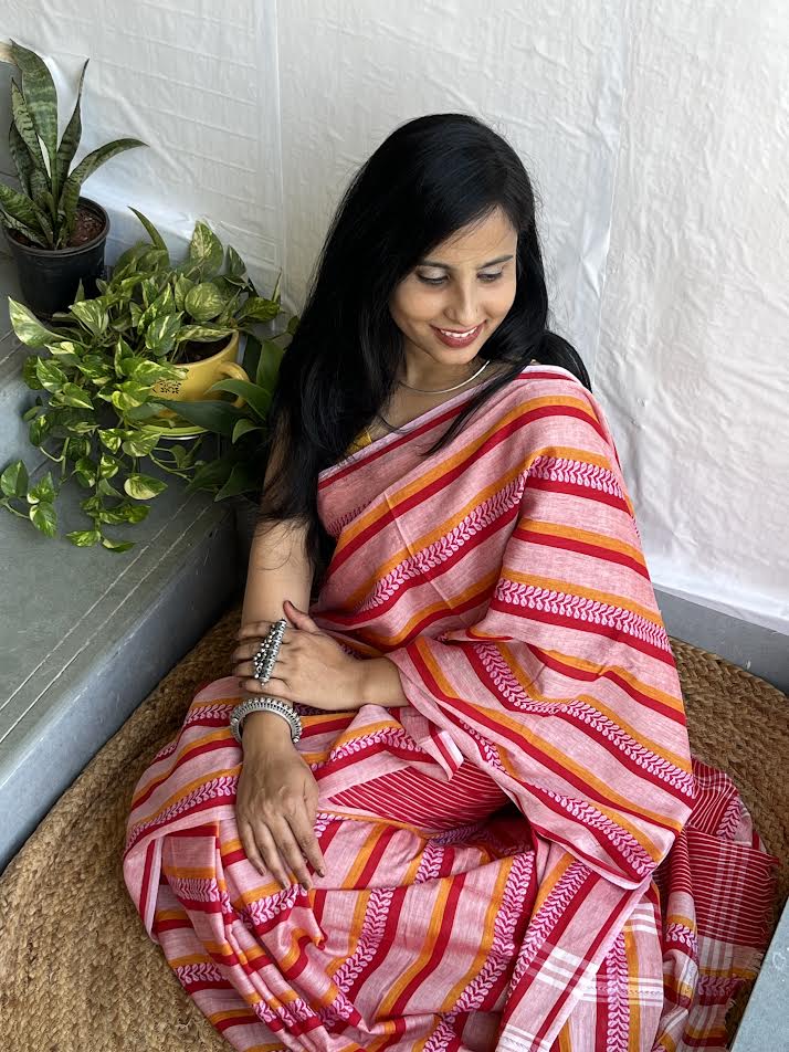 Pink Red Soft Cotton Saree