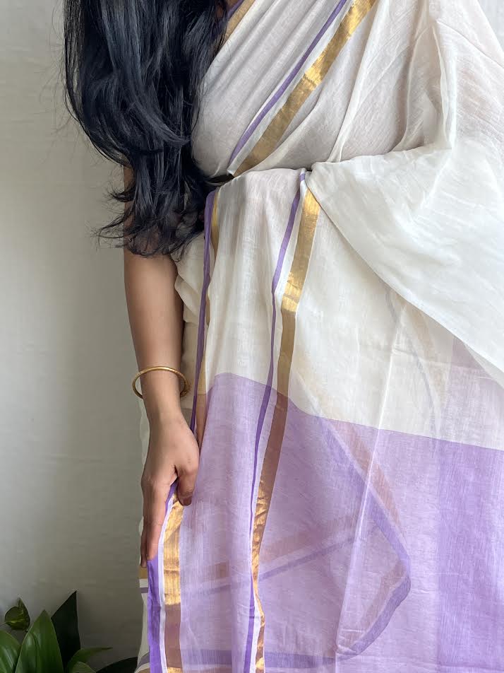 Elegance White & Purple Cotton Saree