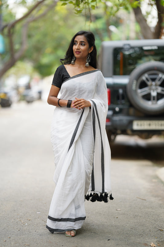 Eternal Charm Black & White Fusion Saree