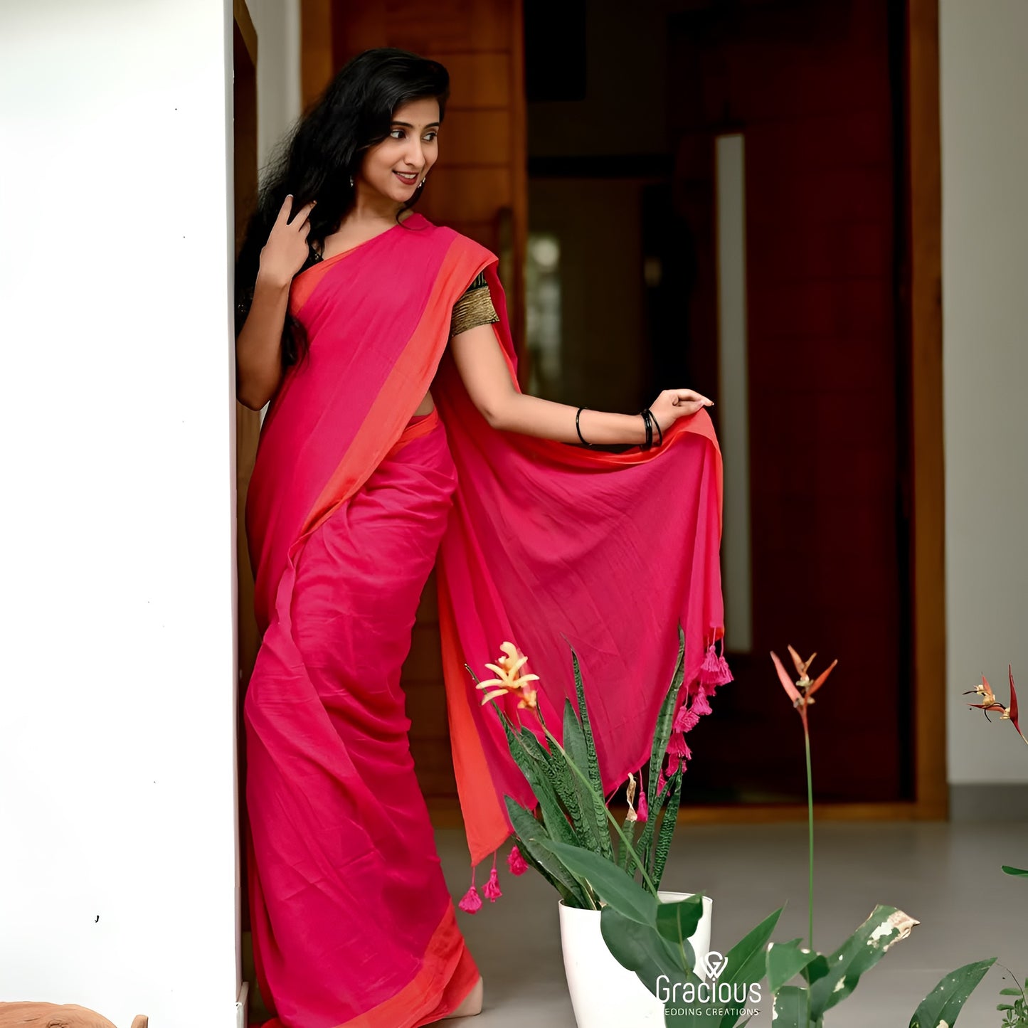 Blush Bloom Pink Stylish Saree