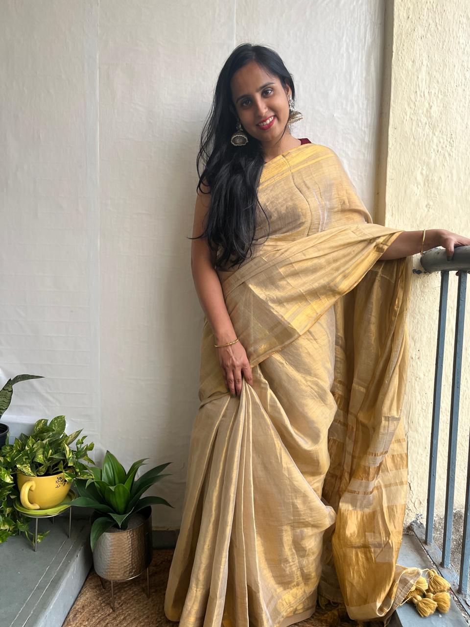 Stylish With Golden Saree