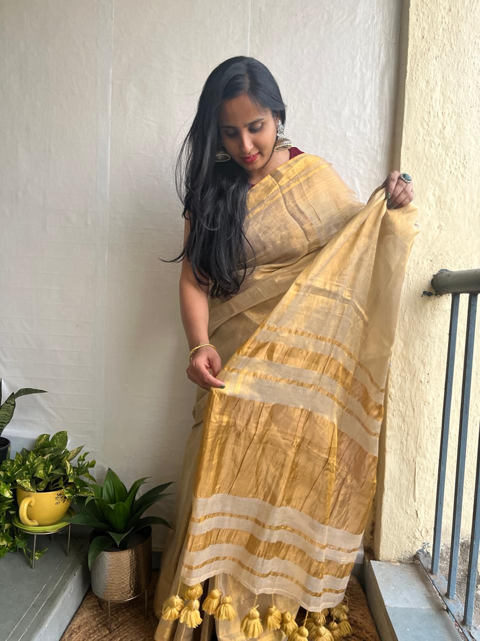 Stylish With Golden Saree