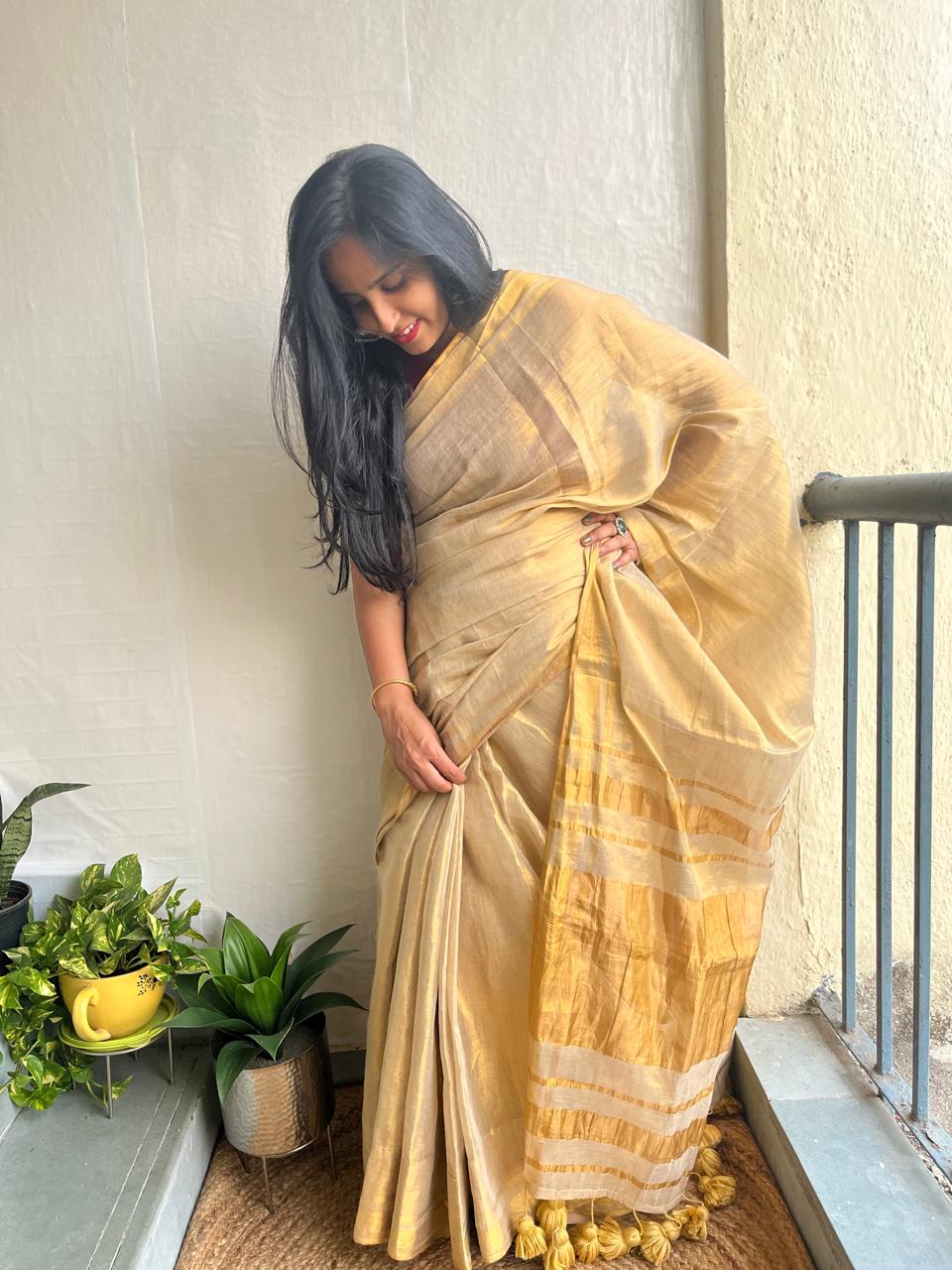 Stylish With Golden Saree