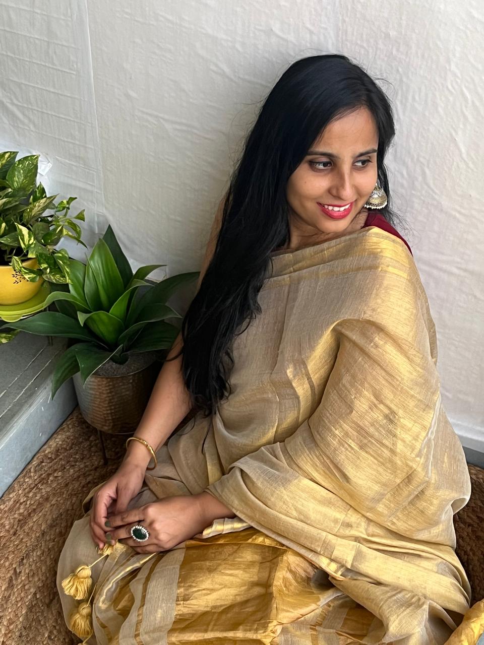 Stylish With Golden Saree