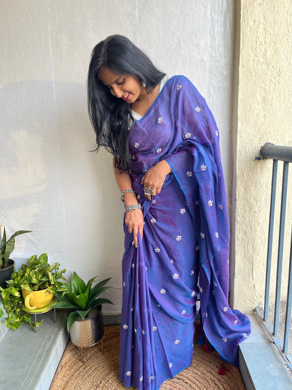 Stylish Purple Cotton Saree