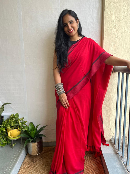 Red Mul-Cotton Saree