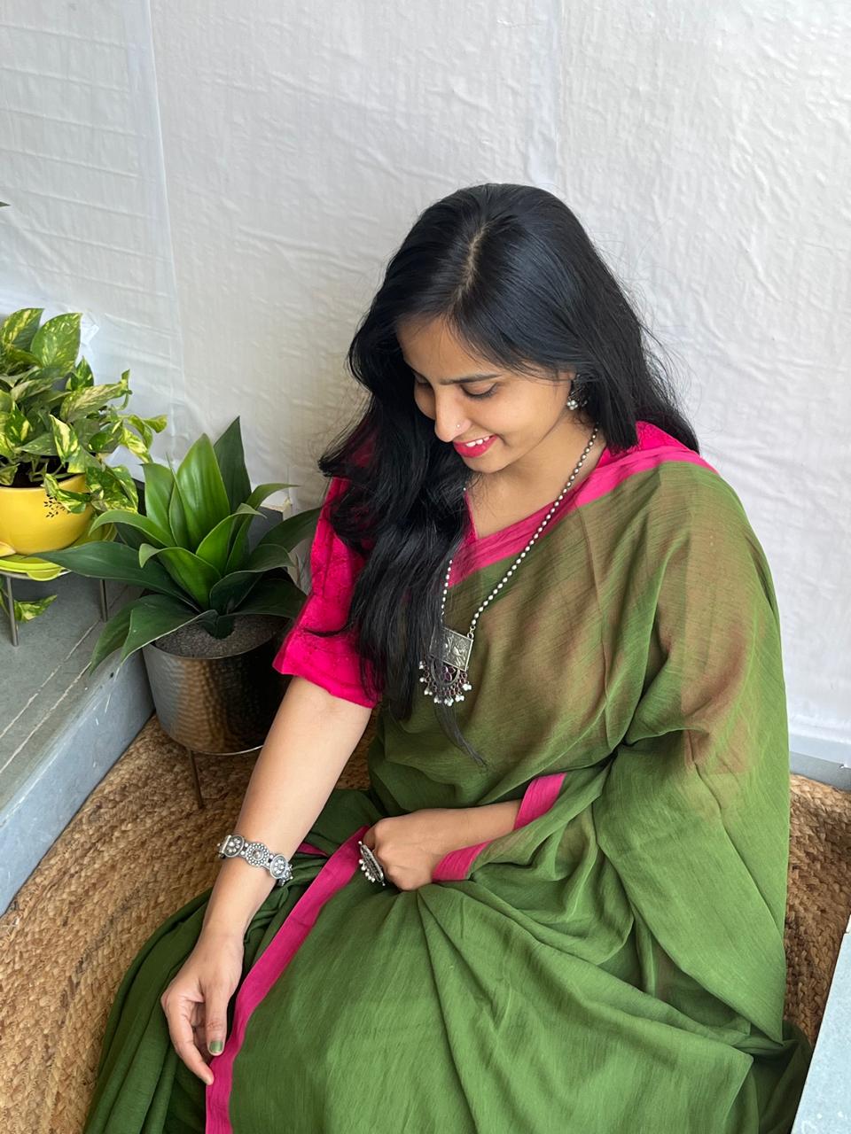 Green Mul Cotton Saree