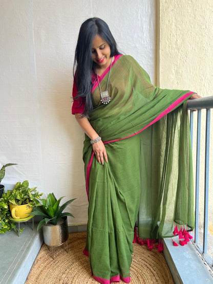 Green Mul Cotton Saree