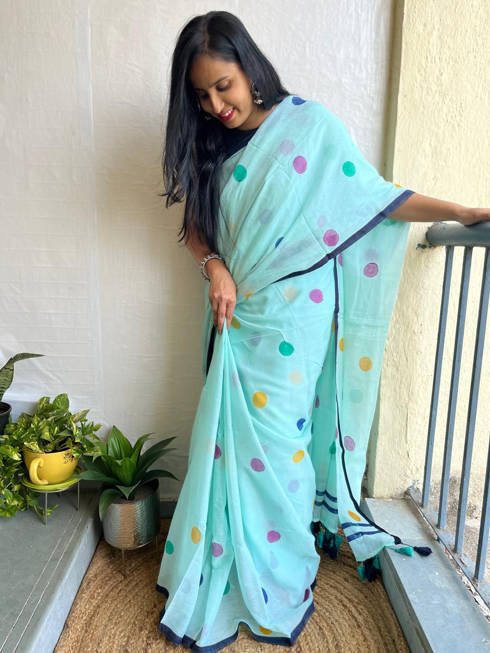 Sky Blue Soft Cotton Saree