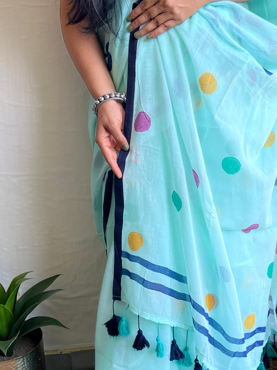 Sky Blue Soft Cotton Saree