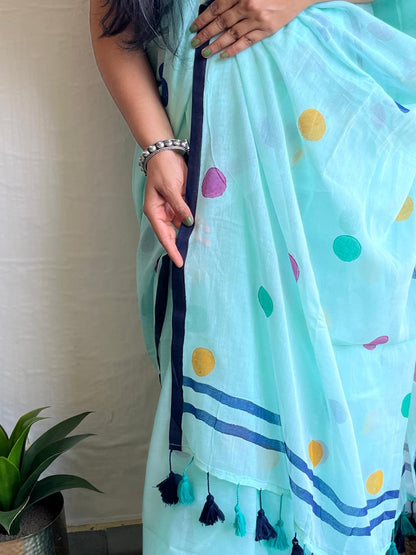 Sky Blue Soft Cotton Saree