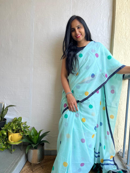 Sky Blue Soft Cotton Saree