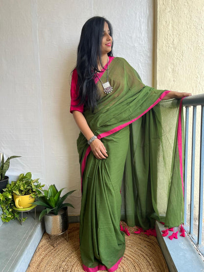 Green Mul Cotton Saree