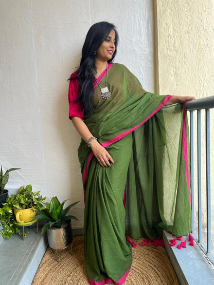 Green Mul Cotton Saree