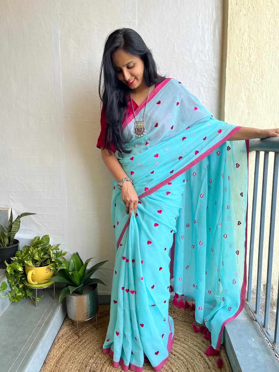 Sky Blue  Mul-Cotton Saree