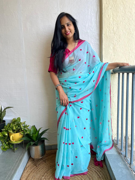 Sky Blue  Mul-Cotton Saree