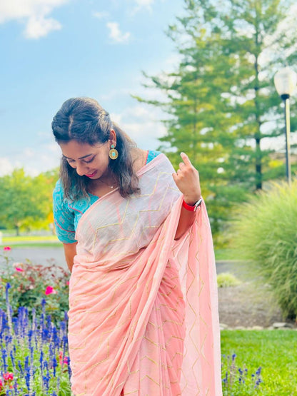 Pink Sequined Cotton Saree