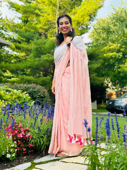 Pink Sequined Cotton Saree